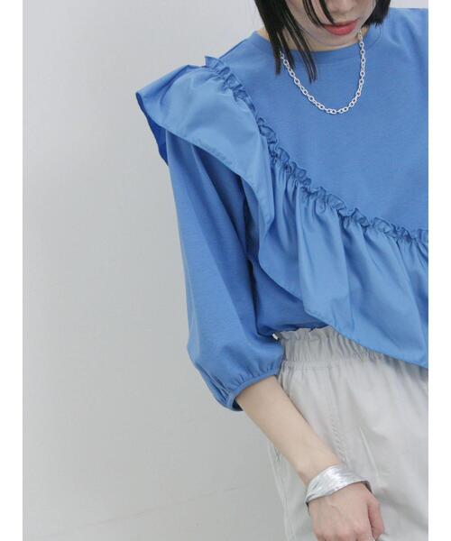 Samansa Mos2 blue（サマンサモスモスブルー）の「7分袖ドッキングフリルプルオーバー（Tシャツ/カットソー・レディース・ブラック/オフホワイト/ブルー・F）」の18枚目の写真