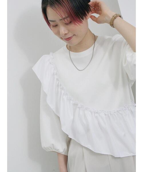 Samansa Mos2 blue（サマンサモスモスブルー）の「7分袖ドッキングフリルプルオーバー（Tシャツ/カットソー・レディース・ブラック/オフホワイト/ブルー・F）」の22枚目の写真