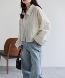 ap retro | クロップド丈ダブルZIPストライプサッカーシャツ(シャツ/ブラウス)