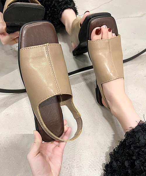 Lace Ladies(レースレディース)の「スクエアトゥ フロントステッチ バックストラップ付き フラット サンダル(サンダル・レディース・ベージュ/ブラック・25cm/22.5cm/23cm/23.5cm/24cm/24.5cm)」の18枚目の写真
