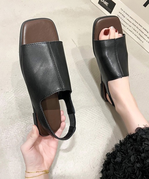 セール】スクエアトゥ フロントステッチ バックストラップ付き