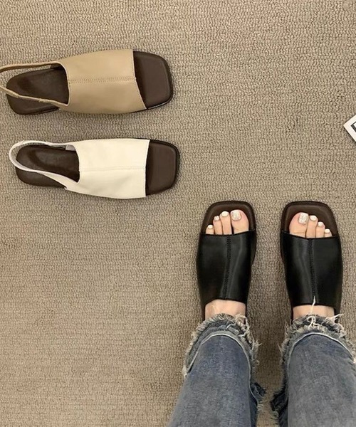 Lace Ladies(レースレディース)の「スクエアトゥ フロントステッチ バックストラップ付き フラット サンダル(サンダル・レディース・ベージュ/ブラック・25cm/22.5cm/23cm/23.5cm/24cm/24.5cm)」の14枚目の写真