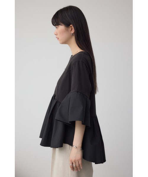 AZUL by moussy(アズールバイマウジー)の「タックスリーブ半袖デザインカットトップス(Tシャツ/カットソー・レディース・アイボリー/ブラック/ライトグリーン・FREE)」の17枚目の写真