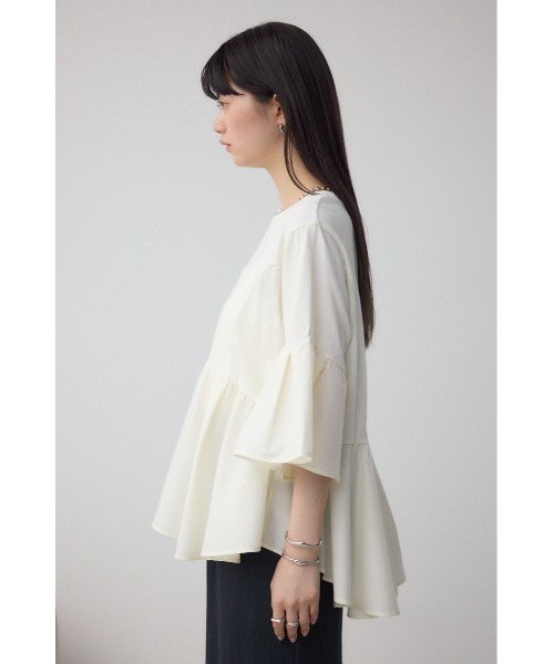 AZUL by moussy(アズールバイマウジー)の「タックスリーブ半袖デザインカットトップス(Tシャツ/カットソー・レディース・アイボリー/ブラック/ライトグリーン・FREE)」の8枚目の写真