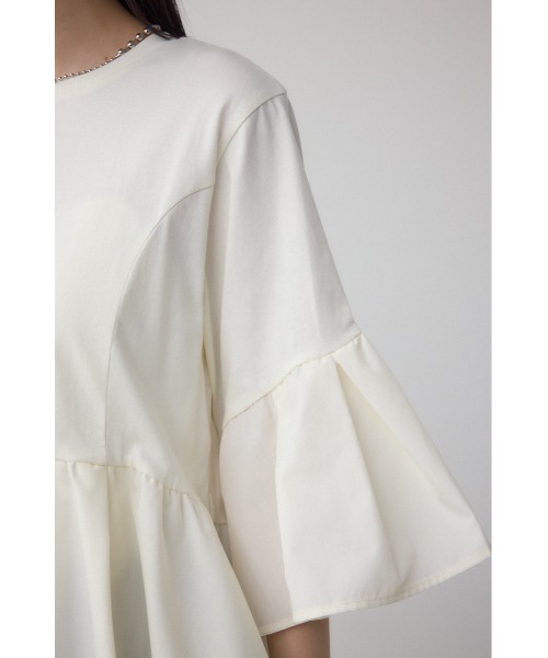 新品 タックスリーブカットトップス 白 セール】タックスリーブ半袖デザインカットトップス(Tシャツ