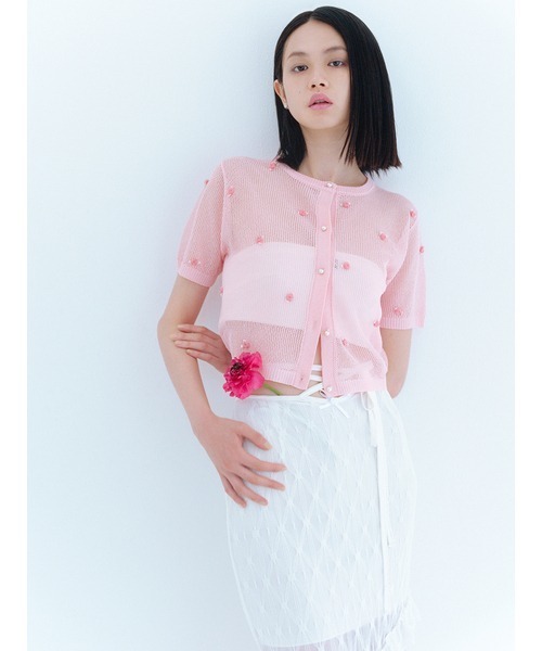 FURFUR(ファーファー)の「プティフラワーカーディガン(カーディガン/ボレロ・レディース・ホワイト/ブラック/ピンク・FREE)」の4枚目の写真