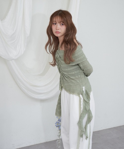 RAY CASSIN（レイカズン）の「チュールプリントオフショルTシャツ（Tシャツ/カットソー・レディース・ホワイト/ブラック系その他2/ベージュ系その他2/ミント・FREE）」の19枚目の写真