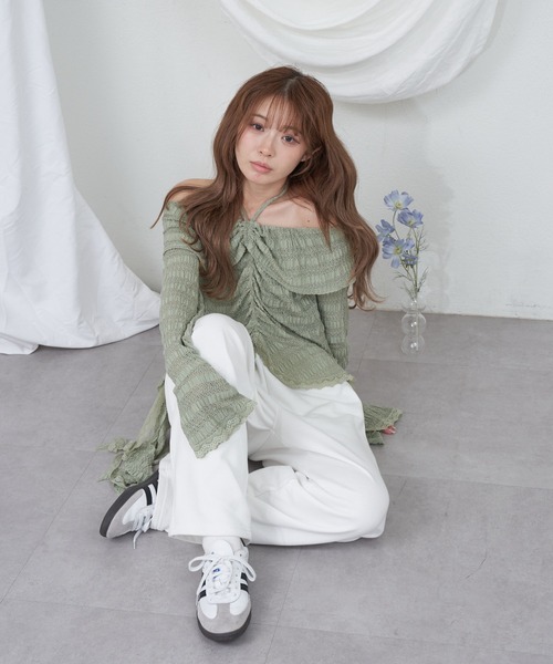 RAY CASSIN（レイカズン）の「チュールプリントオフショルTシャツ（Tシャツ/カットソー・レディース・ホワイト/ブラック系その他2/ベージュ系その他2/ミント・FREE）」の16枚目の写真