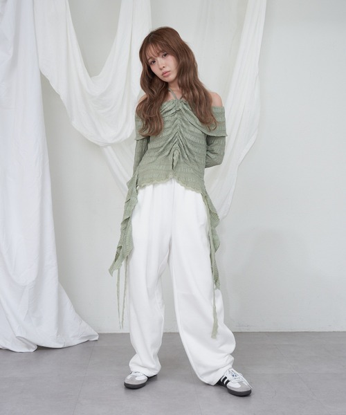 RAY CASSIN（レイカズン）の「チュールプリントオフショルTシャツ（Tシャツ/カットソー・レディース・ホワイト/ブラック系その他2/ベージュ系その他2/ミント・FREE）」の18枚目の写真