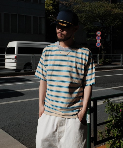WALLA WALLA SPORT（ワラワラスポーツ）の「WALLA WALLA SPORT / ワラワラスポーツ S/S STRIPE TEE（Tシャツ/カットソー・メンズ・ブラック/ベージュ/ネイビー・MEDIUM/LARGE/X-LARGE）」の6枚目の写真