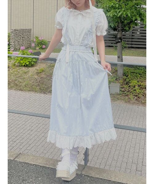 merry jenny(メリージェニー)の「ストライプリボンフレアジャンスカ(ジャンパースカート・レディース・ピンク/グリーン/ライトブルー・FREE)」の4枚目の写真