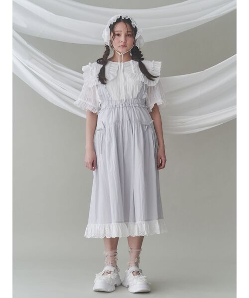 merry jenny(メリージェニー)の「ストライプリボンフレアジャンスカ(ジャンパースカート・レディース・ピンク/グリーン/ライトブルー・FREE)」の5枚目の写真