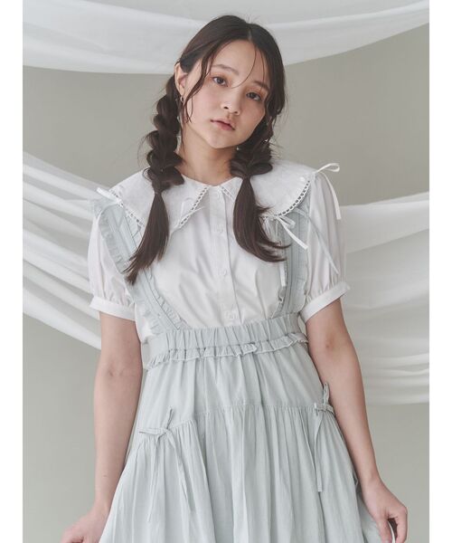 merry jenny(メリージェニー)の「ストライプリボンフレアジャンスカ(ジャンパースカート・レディース・ピンク/グリーン/ライトブルー・FREE)」の15枚目の写真