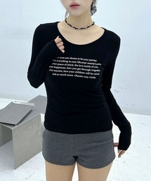 シースルー レタリング ラウンドネック 長袖 Tシャツ