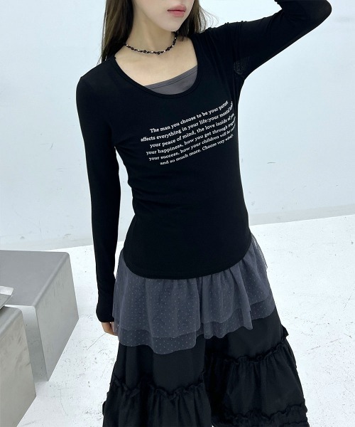 4INT.（フォイント）の「シースルー レタリング ラウンドネック 長袖 Tシャツ（Tシャツ/カットソー・レディース・ホワイト/ブラック/ベージュ/グレー・FREE）」の11枚目の写真