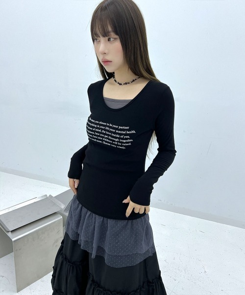 4INT.（フォイント）の「シースルー レタリング ラウンドネック 長袖 Tシャツ（Tシャツ/カットソー・レディース・ホワイト/ブラック/ベージュ/グレー・FREE）」の12枚目の写真