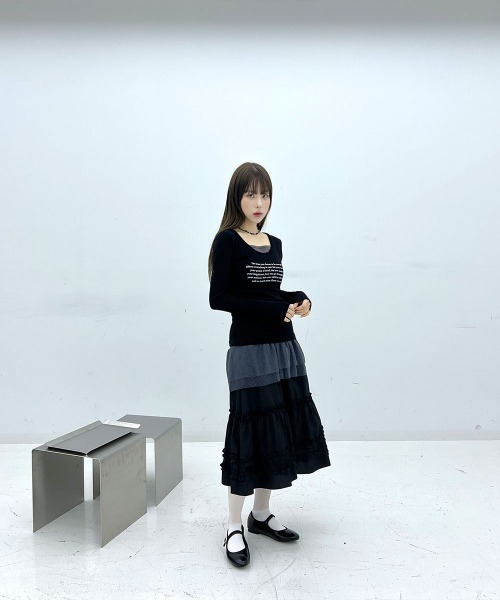4INT.（フォイント）の「シースルー レタリング ラウンドネック 長袖 Tシャツ（Tシャツ/カットソー・レディース・ホワイト/ブラック/ベージュ/グレー・FREE）」の13枚目の写真