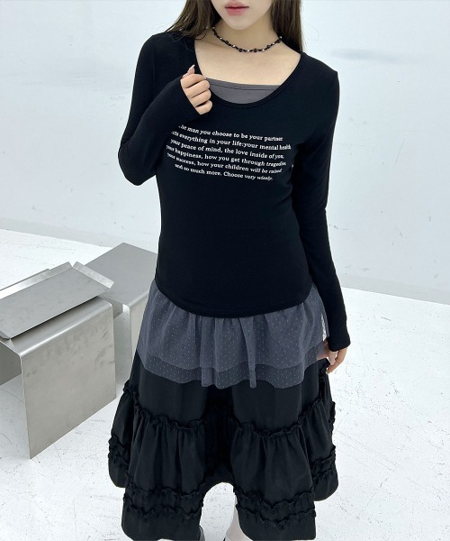 4INT.（フォイント）の「シースルー レタリング ラウンドネック 長袖 Tシャツ（Tシャツ/カットソー・レディース・ホワイト/ブラック/ベージュ/グレー・FREE）」の14枚目の写真
