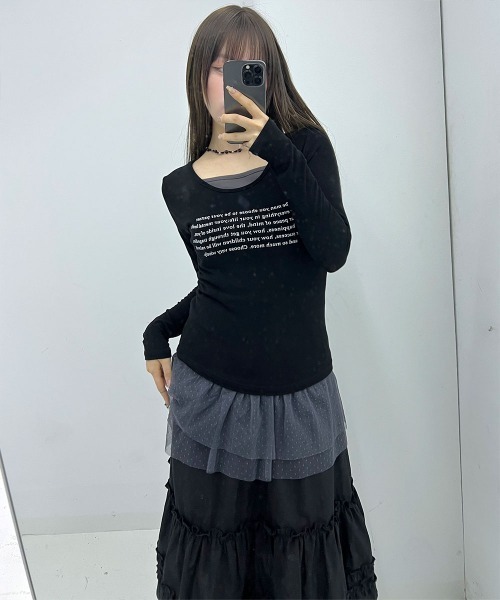 4INT.（フォイント）の「シースルー レタリング ラウンドネック 長袖 Tシャツ（Tシャツ/カットソー・レディース・ホワイト/ブラック/ベージュ/グレー・FREE）」の17枚目の写真