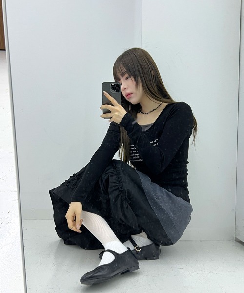 4INT.（フォイント）の「シースルー レタリング ラウンドネック 長袖 Tシャツ（Tシャツ/カットソー・レディース・ホワイト/ブラック/ベージュ/グレー・FREE）」の18枚目の写真