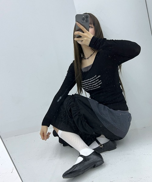 4INT.（フォイント）の「シースルー レタリング ラウンドネック 長袖 Tシャツ（Tシャツ/カットソー・レディース・ホワイト/ブラック/ベージュ/グレー・FREE）」の20枚目の写真