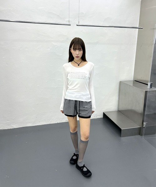 4INT.（フォイント）の「シースルー レタリング ラウンドネック 長袖 Tシャツ（Tシャツ/カットソー・レディース・ホワイト/ブラック/ベージュ/グレー・FREE）」の5枚目の写真