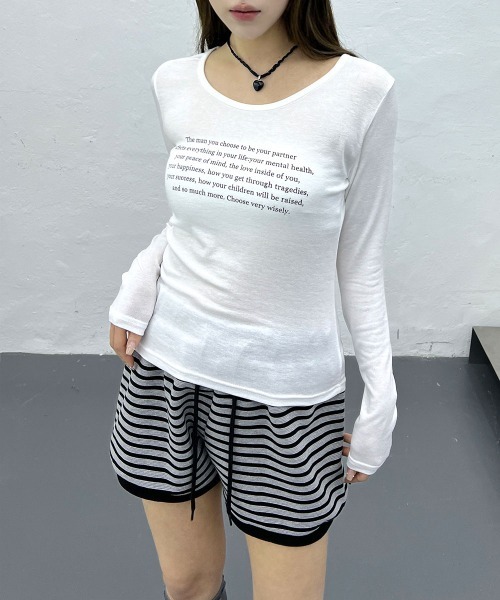 4INT.（フォイント）の「シースルー レタリング ラウンドネック 長袖 Tシャツ（Tシャツ/カットソー・レディース・ホワイト/ブラック/ベージュ/グレー・FREE）」の7枚目の写真
