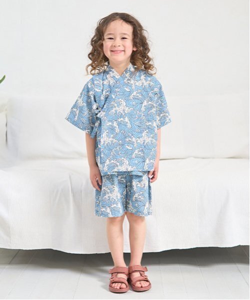 b・ROOM(ビールーム)の「【選べる5柄】アソート甚平(浴衣・キッズ・ブルーグレー/アイボリー/モスグリーン/チャコール/ネイビー・110cm/130cm/120cm/100cm)」の1枚目の写真