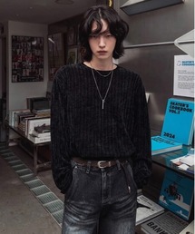 【NOWLE】ベルベット ラウンドネック ロングスリーブ Tシャツ
