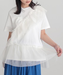 【吸湿冷感】ひんやりチュールフリルドッキングカットソー