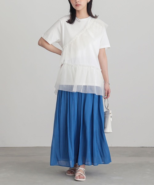 n'OrLABEL(ノアールレーベル)の「【吸湿冷感】ひんやりチュールフリルドッキングカットソー(Tシャツ/カットソー・レディース・ブラック/チャコール/オフホワイト・2/1)」の16枚目の写真