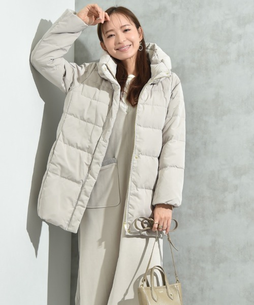 INTERPLANET（インタープラネット）の「ピーチスキンミドルダウン（ダウンジャケット/コート・レディース・ネイビー/グレイッシュベージュ/ブラック/ベージュ・LARGE/MEDIUM）」の13枚目の写真