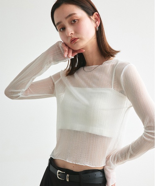 ad thie(アドティエ)の「ラメストライプ シアーカットソー(Tシャツ/カットソー・レディース・オフホワイト/ブラック・FREE)」の15枚目の写真