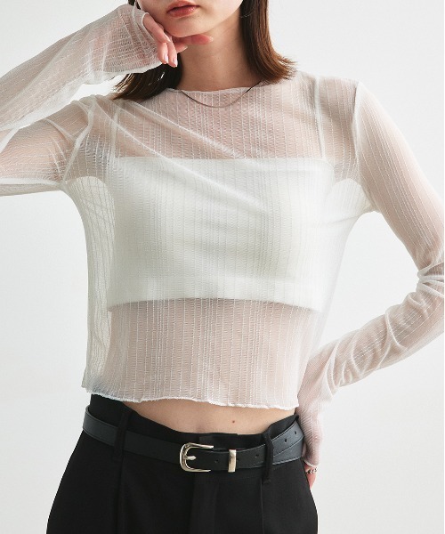 ad thie(アドティエ)の「ラメストライプ シアーカットソー(Tシャツ/カットソー・レディース・オフホワイト/ブラック・FREE)」の9枚目の写真