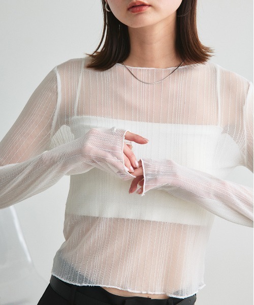 ad thie(アドティエ)の「ラメストライプ シアーカットソー(Tシャツ/カットソー・レディース・オフホワイト/ブラック・FREE)」の10枚目の写真