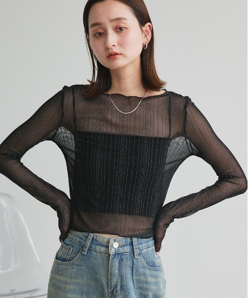 ad thie(アドティエ)の「ラメストライプ シアーカットソー(Tシャツ/カットソー・レディース・オフホワイト/ブラック・FREE)」の22枚目の写真