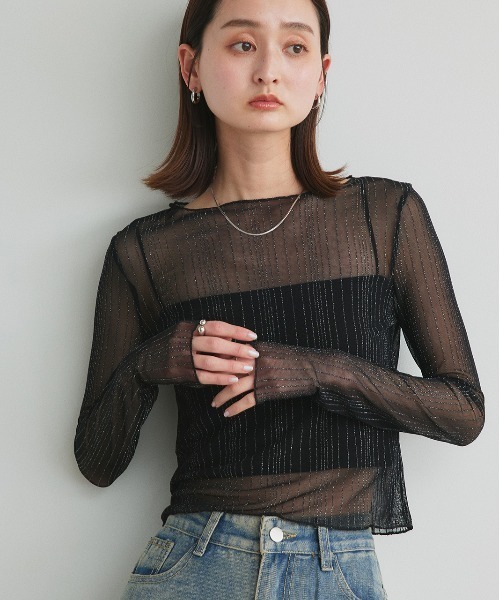 ad thie(アドティエ)の「ラメストライプ シアーカットソー(Tシャツ/カットソー・レディース・オフホワイト/ブラック・FREE)」の16枚目の写真