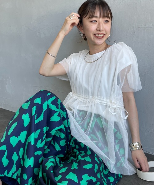 LOHEN チュールレイヤードジオメトリープリントTシャツ LOHENローヘン チュールレイヤードジオメトリープリントTシャツ