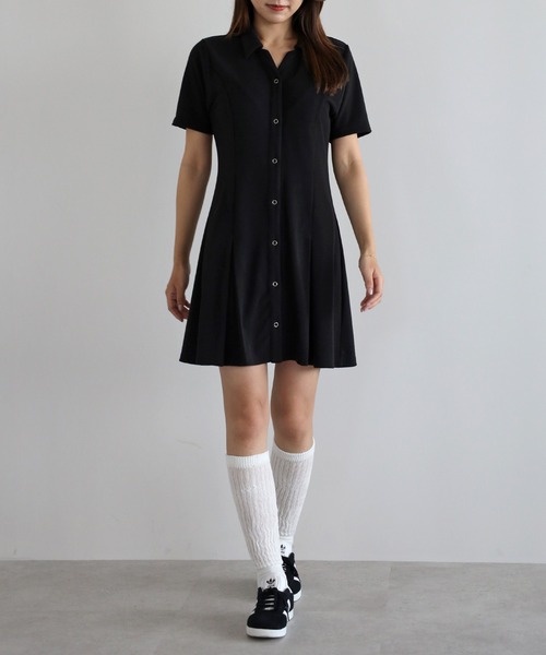 STRETA(ストレタ)の「骨格ストレート華奢見えフロントボタンポロ風ミニワンピース(ワンピース・レディース・ダークグレー/ブルー系その他/ブラック・M/MS)」の15枚目の写真