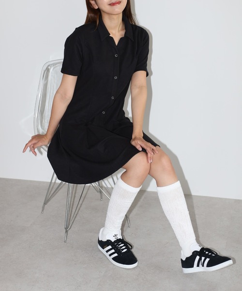 STRETA(ストレタ)の「骨格ストレート華奢見えフロントボタンポロ風ミニワンピース(ワンピース・レディース・ダークグレー/ブルー系その他/ブラック・M/MS)」の19枚目の写真