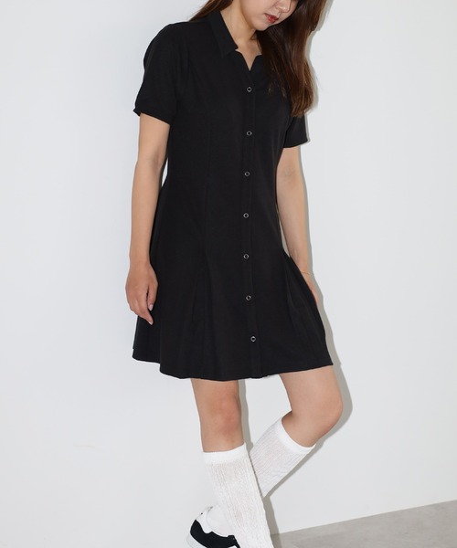 STRETA(ストレタ)の「骨格ストレート華奢見えフロントボタンポロ風ミニワンピース(ワンピース・レディース・ダークグレー/ブルー系その他/ブラック・M/MS)」の20枚目の写真