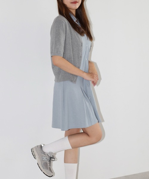 STRETA(ストレタ)の「骨格ストレート華奢見えフロントボタンポロ風ミニワンピース(ワンピース・レディース・ダークグレー/ブルー系その他/ブラック・M/MS)」の4枚目の写真
