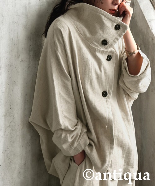 antiqua（アンティカ）の「リネンコクーンジャケット（その他アウター・レディース・ブラック/ナチュラル・ONESIZE）」の2枚目の写真