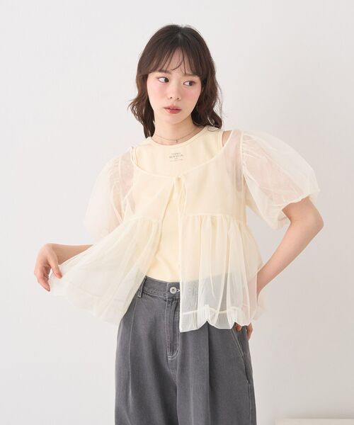 tシャツ SET2点チュールバルーンブラウス＋ロゴタンク レディース SET2点チュールバルーンブラウス＋ロゴタンク（Tシャツ