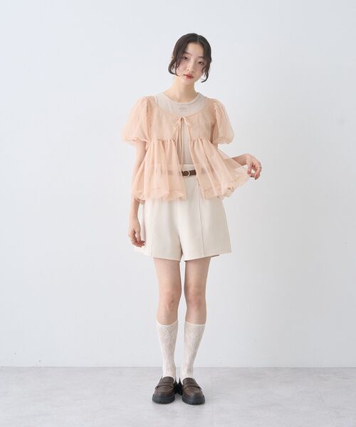 tシャツ SET2点チュールバルーンブラウス＋ロゴタンク レディース SET2点チュールバルーンブラウス＋ロゴタンク/earth