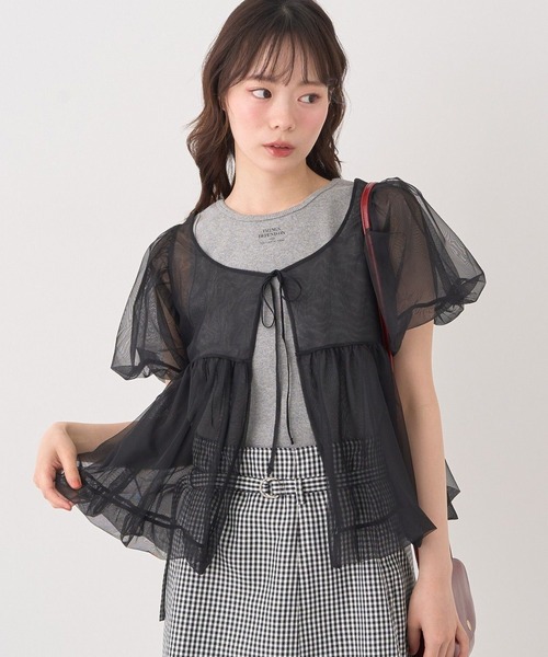 SET2点チュールバルーンブラウス＋ロゴタンク（Tシャツ