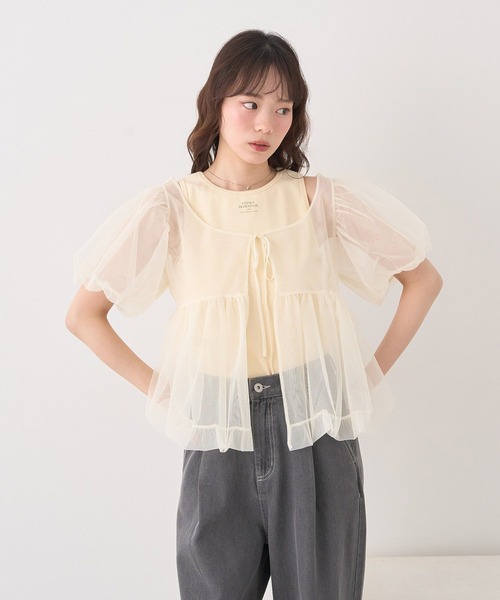earth music&ecology(アースミュージックアンドエコロジー)の「SET2点チュールバルーンブラウス+ロゴタンク(Tシャツ/カットソー・レディース・ブラック/アイボリー/ピンクベージュ・FREE)」の7枚目の写真