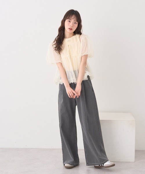 earth music&ecology(アースミュージックアンドエコロジー)の「SET2点チュールバルーンブラウス+ロゴタンク(Tシャツ/カットソー・レディース・ブラック/アイボリー/ピンクベージュ・FREE)」の10枚目の写真
