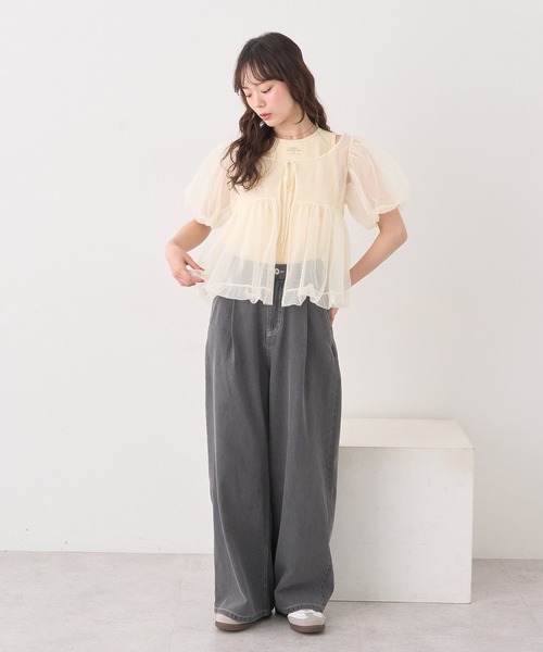 earth music&ecology(アースミュージックアンドエコロジー)の「SET2点チュールバルーンブラウス+ロゴタンク(Tシャツ/カットソー・レディース・ブラック/アイボリー/ピンクベージュ・FREE)」の11枚目の写真