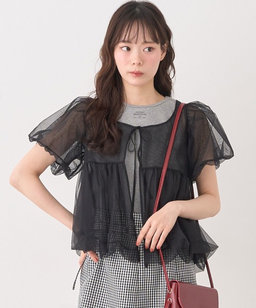 earth music&ecology(アースミュージックアンドエコロジー)の「SET2点チュールバルーンブラウス+ロゴタンク(Tシャツ/カットソー・レディース・ブラック/アイボリー/ピンクベージュ・FREE)」の14枚目の写真